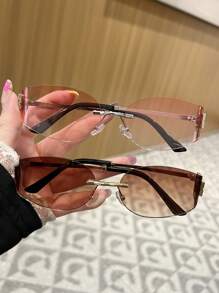 1 件/2 件/3 件女士时尚 Y2K 别致金属无框弧形前卫时尚眼镜，适合旅行、驾驶、时尚