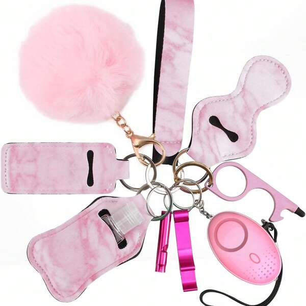 10 piezas Juego de accesorios y kit personal en color rosa, que incluye: llavero con alarma, colgador de bolso, llavero de bola esponjosa, llavero de correa para la muñeca, accesorios para bolso, decoración de accesorios para adolescentes, mujeres, estudiantes universitarios, trabajadores de oficina, llavero de macramé, adornos para coche, alfileres para mujeres, llavero de peluche, accesorios para bolso estilo gótico y Y2K, cordones con portaidentificación, accesorios para coche, adornos para bolso, regalo de Navidad
