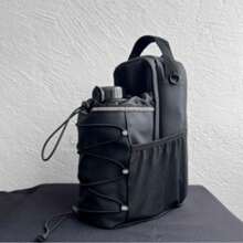 多功能健身包，带磁性水瓶架 - 男女通用氯丁橡胶，可调节肩带和手机口袋 - 非常适合健身、户外活动和旅行 - 黑色，健身房配件收纳 | 磁性封口包 | 安全拉链口袋，健身房配件 - 黑色 - 查看 5