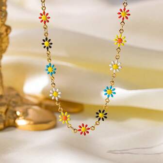1pc Fashionable Colorful Stainless Steel Lucky Sunflower Anklet, Women's Bohemian Style Simple Daisy Anklet, Jewelry Party Gift