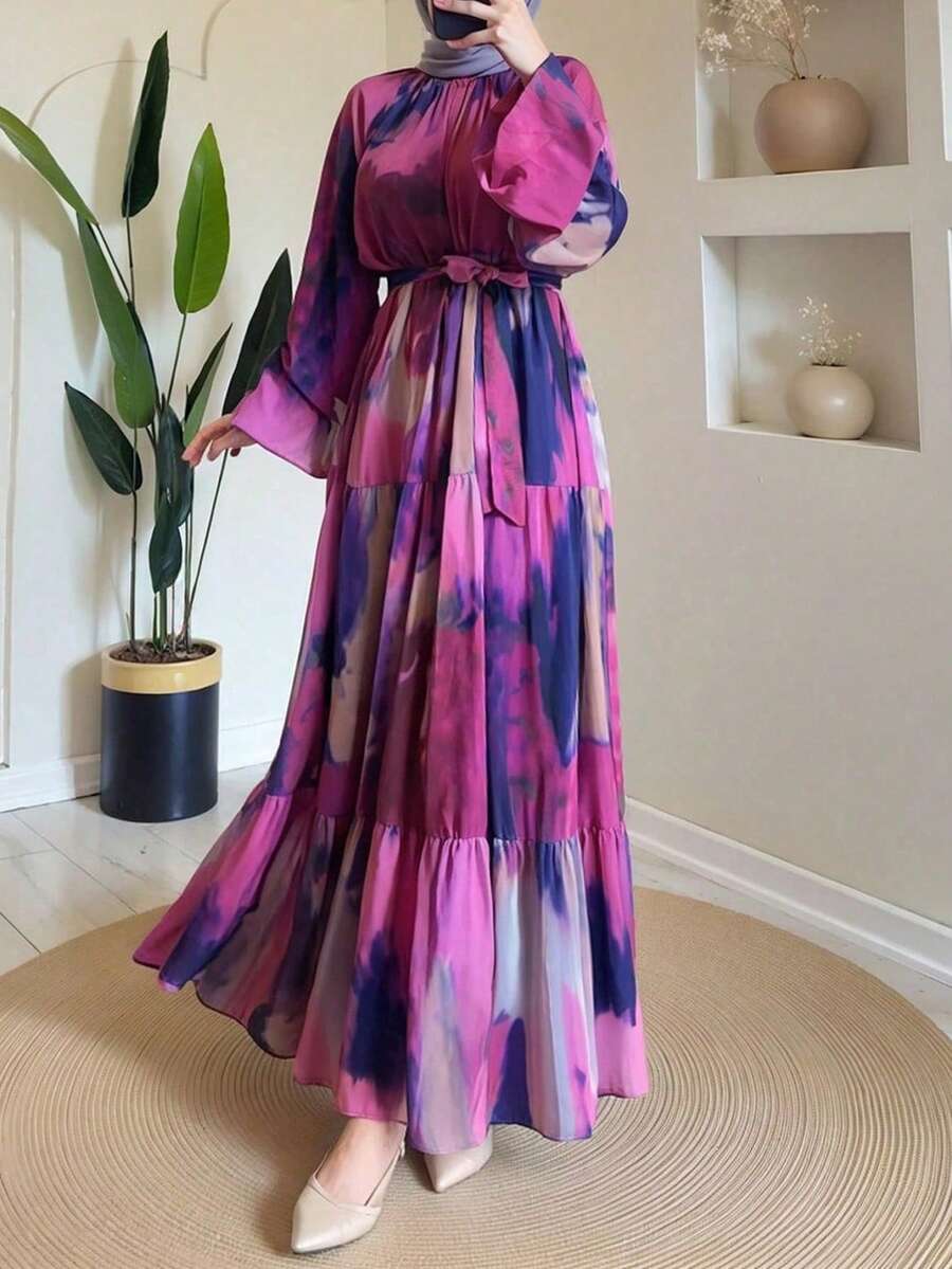 Arab-Style Casual Simple Elegant Everyday Dress, Modest - Multicolor - View 1