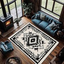 3x5 Rugs, 2x3 Rug, Southwestern Rustic Area Rug, Colorful Geometric Door, Washable & Non - Slip Small Carpet, Home Decor - Black White - 查看 2
