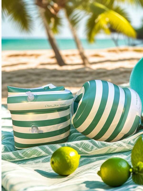 2 peças de flutuadores infláveis para braços, faixas de braço listradas de PVC, mangas flutuantes para piscina, esportes aquáticos para adultos e crianças, treinamento de natação, festa na praia de verão