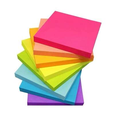 Kit Bloco Adesivo Colorido 76x76mm 100 folhas Neon Para Anotações – Papel Autoadesivo Removível