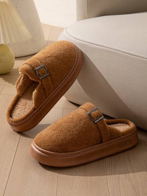 Men's Solid Color Simple Fashion Button Closure Indoor Slippers, Thick Sole Lightweight Memory Foam Warm Unisex Outdoor Slippers, Suitable For Vacation