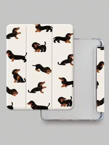 这款精致的腊肠犬小狗彩绘透明扁平保护套具有折叠功能，适合各种风格。它同时支持护眼和唤醒功能，是节日礼物、生日礼物和新年礼物的理想选择。