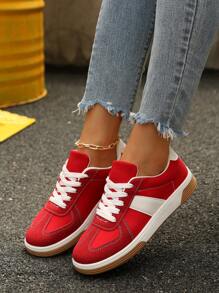 2025秋季女款拼色休闲运动鞋，时尚百搭平底运动鞋，适合散步、日常通勤穿着，学生系带滑板鞋