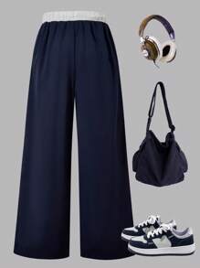 Tween Girls' Drawstring Waist Side Stripe Wide Leg Casual Sports Pants