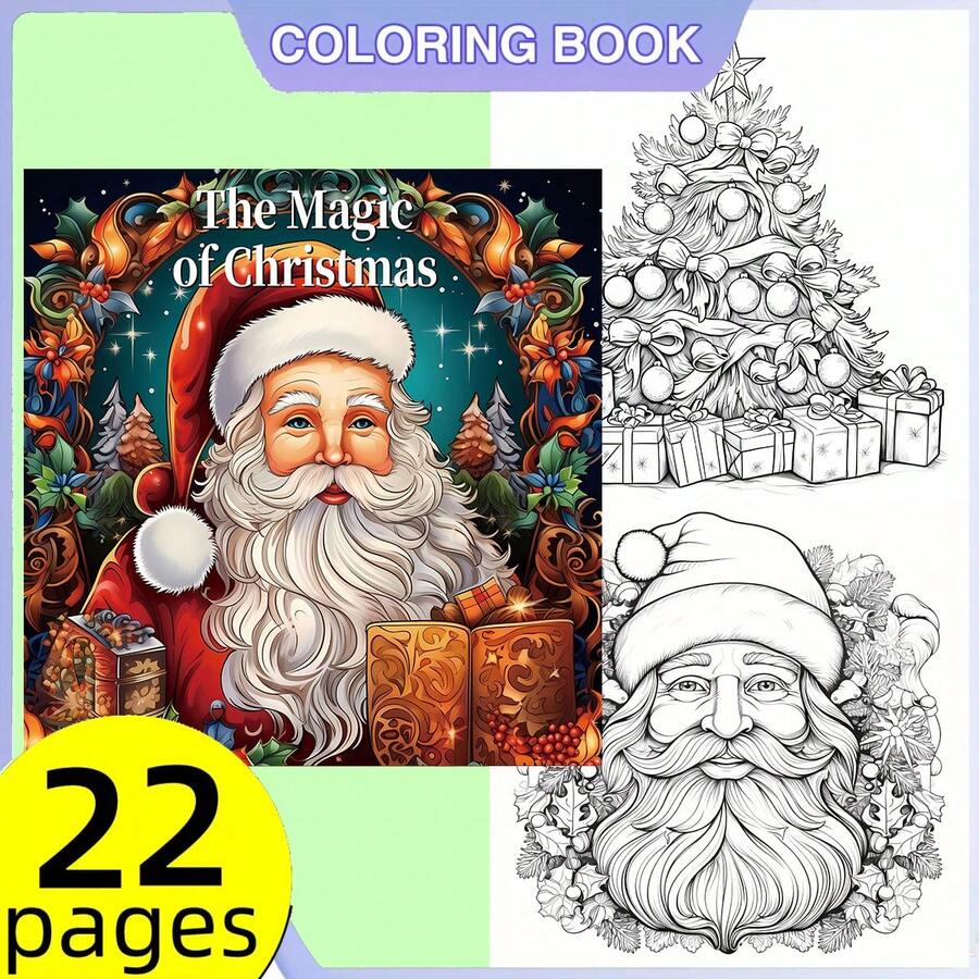 Christmas Magic Themed Coloring Book - 22 Pages, Thick Paper, Single-Sided Print, Stress Relief - Perfect Gift For Family & Friends For Christmas, Halloween & Parties - 1pc - Single Piece - View 1