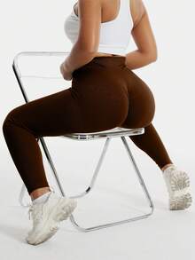 TNTOR Plus Size High Waist Lifting Fitness Pants For Women, High Elasticity Quick Dry Tight Leggings, Peach Butt Mid-Rise Yoga Black Trousers. High Waist Design With Tummy Control Effect, Suitable For Workout, Cycling, Fitness Enthusiasts. - Coffee Brown - View 8