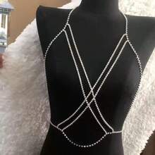 1 dây áo ngực cổ điển, trang sức cơ thể cho nữ, trang trí đá Rhinestone sáng bóng, phụ kiện quyến rũ cho tiệc tùng/bãi biển, quà tặng - Bạc - Xem 2
