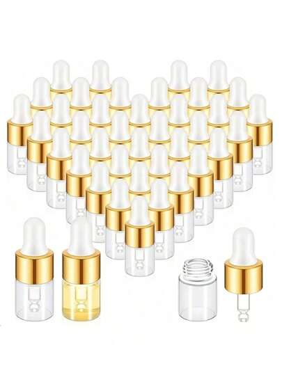 50/30/10/5/3pcs Set 1 Ml Gold Mini Brown Screw-Top Glass Bottle Essential Oil, Dropper Bottle, Travel Size Empty Container Sub Packing Bottle For Travel Holiday, Living Room Family Bedroom Bathroom House Decoration, Travel Supplies, Wedding, Party, Birthday, Gifts For Men Mom Dad Friends, New Year, Accessories, Fun Gifts, Travel Accessories