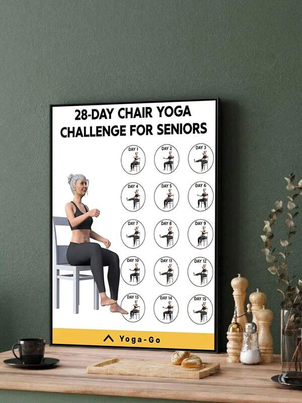 28 Days Chair Yoga Challenge For Seniors - Unframed 12x18 Inch Canvas Poster, Waterproof And Durable, Perfect For Living Room, Bedroom Or Yoga Studio Decor, Helps Develop Healthy Habits And Set Daily Yoga Goals