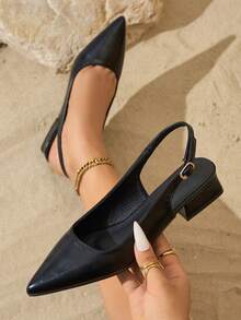 Giày cao gót mũi nhọn chất liệu da lộn có quai sau, hở mũi, thoáng khí, có quai hậu cho mùa hè - màu đen - Xem 1