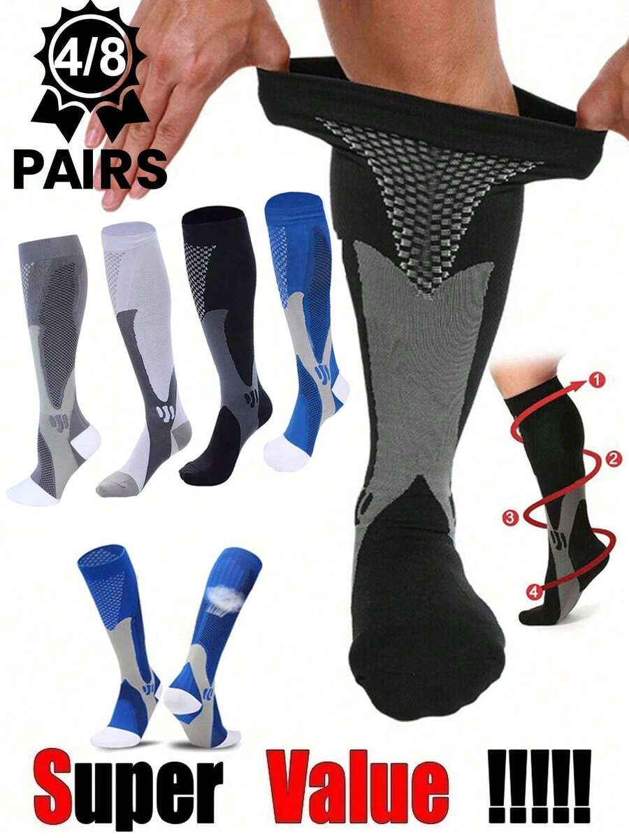 8Pairs Magic Pressure Sports Long Socks Medical Competitive Sports Nurse Socks Outdoor Running Cycling Sports Socks