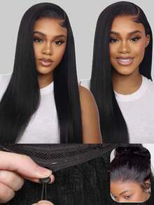 Glueless Pull Go Wigs With Elastic Drawstring 200% Straight 5x5 HD Lace Frontal Wigs Parting Max Full Lace Closure Human Hair Wig - Natural Black - 查看 3