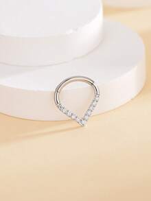 1pc 16G 1.2MM Thick Zirconia Inlaid Nose Ring Earring Nose Septum Ring Nose Septum Ring, Fashion Piercing Jewelry - Silver - View 17
