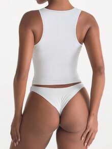 XLLAIS 女士性感方领弹力透气白色背心 - 白色 - 查看 3