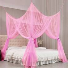 1pc Mosquito Net 4-Corner Bed Netting Canopy For Queen/King Sized Bed Polyester Fabric Bedding,Available In Five Colors