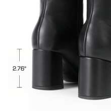 Women's Gogo Boots Square Toe Side Zipper Chunky Heel Solid Color Fashionable Simple Knee High Boots For Women - 黑色 - 查看 7