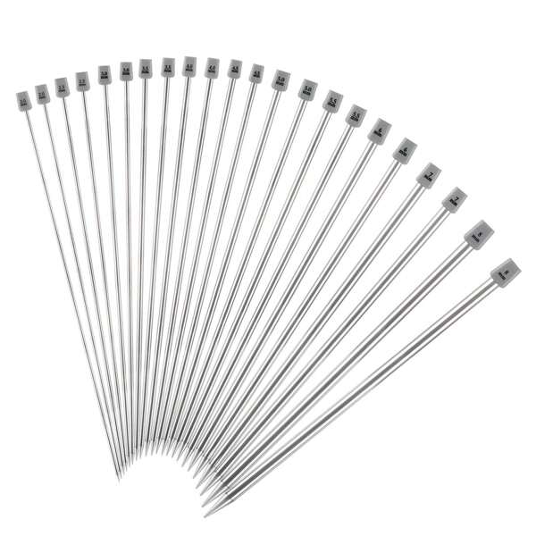 22Pcs/11 Pairs Stainless Steel Knitting Needles Set, Straight Single Pointed Metal Knitting Needles, 11 Size From 2.0mm-6.5mm, For Handmade DIY Knitting
