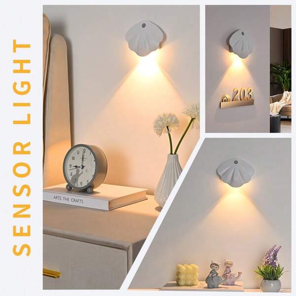 1pc Multi-Function Shell Decor Night Light, Motion Sensor Night Light, Magnetic Wall Light, USB Rechargeable LED Light, Suitable For Corridor, Cabinet, Staircase, Bedside, Safe And Convenient