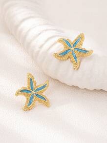 1 Pair Starfish Dangle Earrings, Suitable For Women's Daily And Festival Wear