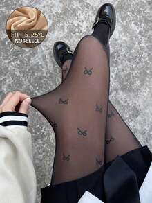 1 Pair 80g/200g/300g Autumn And Winter Tight Weight Loss Pantyhose, Black Bow Style Tights, Butterfly Pattern Warm Tights, Women's Velvet Warm Stockings, High-Waisted Elastic Weight Loss Sexy Semi-Transparent Pantyhose, Butterfly Model Design Models - Black - View 2