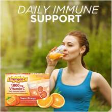 Emergen-C 1000 mg de vitamina C en polvo para el refuerzo inmunitario diario. Suplementos de vitamina C sin cafeína con zinc y manganeso, vitaminas del complejo B y electrolitos. Sabor a naranja (30 sobres).