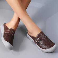 Women's Hollow-Out Buckle Flat Sandals, Casual Solid Color Slip-On House Shoes