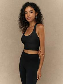 Yefecy 无缝运动文胸健身上衣高强度内衣跑步训练瑜伽文胸减震罗纹健身瑜伽短款背心 - 黑色 - 查看 5