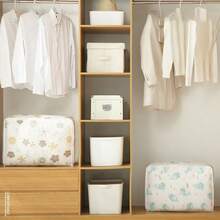 1pc Transparent Printed Large Capacity Foldable Storage Bag, Home Use - Blue and White - View 4