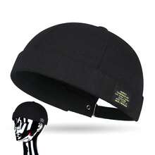 Gorro sin ala para hombres y mujeres, gorro clásico de algodón de Color sólido con cuentas, gorro de Hip Hop para actividades de ciclismo al aire libre - Negro - Ver 10