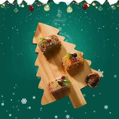 1件装木制圣诞树造型小吃拼盘，面包甜点托盘，卡通驯鹿砧板，圣诞礼物，圣诞树造型餐盘，圣诞装饰，家居圣诞礼物，圣诞装饰品