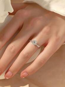 1 chiếc nhẫn đính hôn/cưới bằng đá Zirconia dành cho nữ, thời trang, sang trọng, lãng mạn, phong cách thanh lịch, thiết kế độc đáo, nhẫn hở có thể điều chỉnh tinh tế, quà tặng ngày lễ tình nhân - Bạc - Xem 7