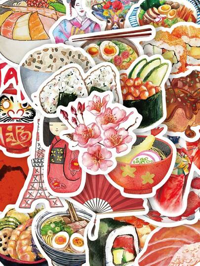 64 miếng dán màu nước du lịch Nhật Bản phong cách cổ điển, vật dụng nhỏ hoài cổ, kiến trúc, dùng để làm sổ lưu niệm, sổ tay, sổ kế hoạch, đồ dùng học tập, trở lại trường