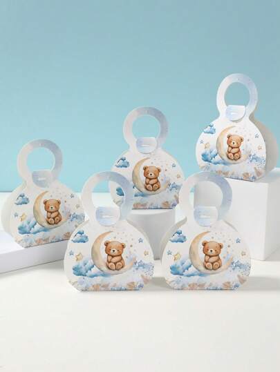 12 piezas Caja de regalo con oso azul para baby shower (con asa), caja de regalo de papel con patrón de oso lindo con nubes azules para baby shower, "Apenas podemos esperar", caja de regalo pequeña para celebración de recién nacido, caja de regalo pequeña decorativa para fiesta de cumpleaños, decoración para baby shower, decoración para revelación de género, decoración para 1er cumpleaños, suministros decorativos para mesa de fiesta de revelación de género, cajas pequeñas para artículos de baby shower, regalo de baby shower