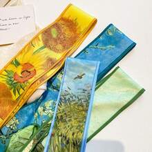 Hair Wrap Women Sweatband 2pcs Women's French Retro Oil Painting Series Floral Striped Printed Silk Scarf Headband Casual Elegant Daily Date Multi-Purpose Gift Dressing(Random Style) Hair Accessories Fashion Hair Band Autumn Accessories - Multicolor - View 2