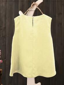 女士波西米亚风亚麻无袖上衣，休闲宽松浅黄色吊带背心，手工打造的夏季上衣，适合海滩、日常穿着和度假。 - 杏色 - 查看 2