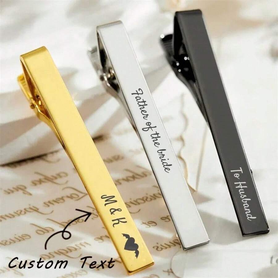 1 pieza Clip de corbata personalizado, se puede grabar con nombre o patrón, disponible en oro, plata y negro, adecuado para el Día del Padre, cumpleaños, Halloween, Navidad, boda, regalo único para amigos, invitados y padres - Multicolor - Ver 1