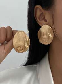 1 Pair Asymmetrical Metal Round Earrings, Minimalist Vintage Elegant Gold And Silver Stud Earrings, Charming Jewelry For Women's Daily Wear