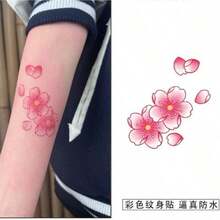 4 Pieces Of Beautiful Cherry Blossom Colored Tattoo Stickers, Sweet And Sexy Arm And Foot Bare Collarbone Flower Tattoo Stickers For Girls