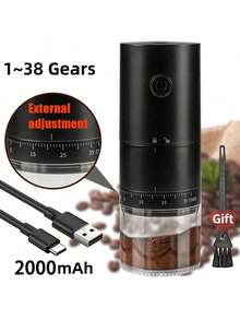 1 buah Penggiling Kopi Elektrik dengan Pengaturan Kehalusan Eksternal yang Ditingkatkan, Mesin Biji Kopi Otomatis, Mesin Kopi Isi Ulang 2000mAh, Penggiling Inti Keramik Profesional dengan 38 Tingkat Pengaturan Kehalusan dan Kasar Eksternal - MultiWarna - View 12