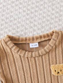 Spring & Autumn Baby Boy Casual Round Neck Bear Graphic Long Sleeve Top And Elastic Waist Side Color Block Long Pants Outdoor Suit