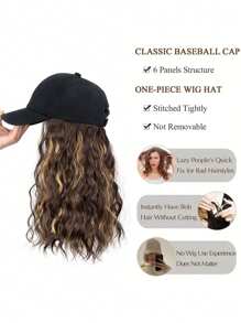 12英寸波浪卷曲金棕色合成假发帽，可调节棒球帽式假发，女士款，棕色和金色调混合，适合日常佩戴 - 彩色 - 查看 8