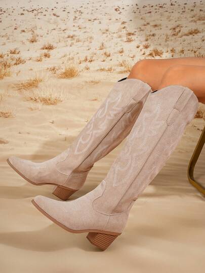 2024 Nouvelles bottes de cowboy western à broderie mode grande taille pour femmes, pour le printemps/automne, Fête