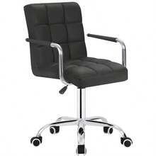 Desk Modern Office Chair With Wheels Vanity Chair PU Leather Mid-Back Rolling Cute For Office, Teen, And Bedroom Desks