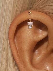 1pc 925 Sterling Silver Flat Back Studs Gold Cartilage Earring Flower Heart CZ Stud Earrings Flat Back Cartilage Conch Helix Piercing Jewelry For Women - Gold - View 9