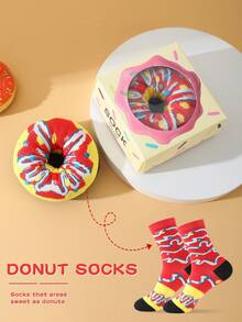 1 双高品质甜甜圈设计袜子，男女通用可爱舒适袜子，适合春夏秋冬，适用于圣诞节、万圣节、感恩节、教师节、狂欢节、斋月、独立日、返校、生日、派对等节日。个性化、色彩鲜艳、增强家庭氛围、时尚街头风格袜子