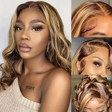 ownvmor 4/27 Highlight Bob Wigs Human Hair 13x4 Honey Blonde Lace Front Wig Ombre Body Wave Short Human Hair Wig 200% Density Pixie Cut Wig Human Hair 14 Inch - 4/27 - 查看 2